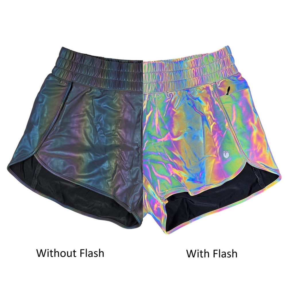Flexliving Reflective Iridescent Holographic Running‎ Shorts Double Layer Size M